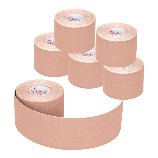 6 Rolls Kinesiology Tape Athletic Uncut Kinetic Tape, Muscle Tape, Sports Tape, Knee Tape, Supports & Protects Muscles, Waterproof and Latex Free, Breathable Elastic for Sport Activity (Skin Color)