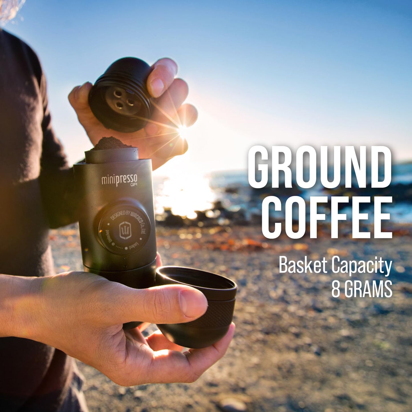 Wacaco Minipresso GR, Portable Espresso Machine, Compatible Ground Coffee, Hand Coffee Maker, Travel Gadgets, Manually Operated, Perfect for Camping, Hiking