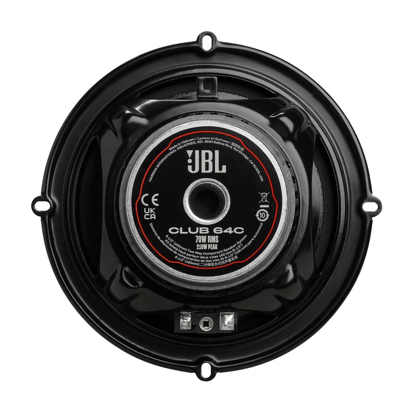 JBL Club 64C - 6-1/2" (160mm) Two-Way Component Speaker System, 70W RMS, 210W Peak, Sensitivity (@ 2.83V): 92dB, Frequency Response: 55Hz – 20kHz, Nominal Impedance: 3.0 ohms