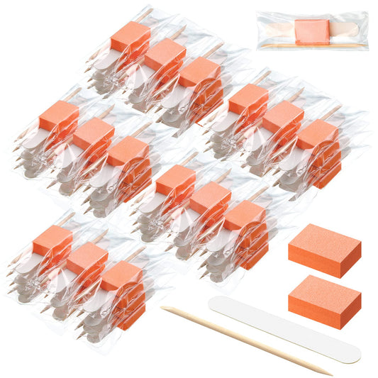 Leelosp 120 Sets Disposable Manicure Kit Basics 3 Pieces Nail Kit, White Wood Nail File 180/180 Grit, Purple Mini Buffer 100/100 Grit, Individually Packed Mini Pedicure Set for Fingernails Toenails