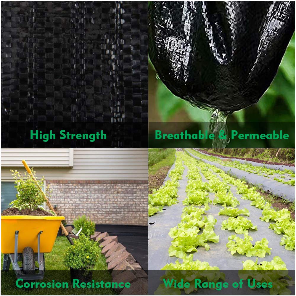Kdgarden Premium 5oz Pro Weed Barrier Landscape Fabric Ground Cover Heavy Duty Commercial Anti-Weed Gardening Mat, 3ft x 300ft, Black