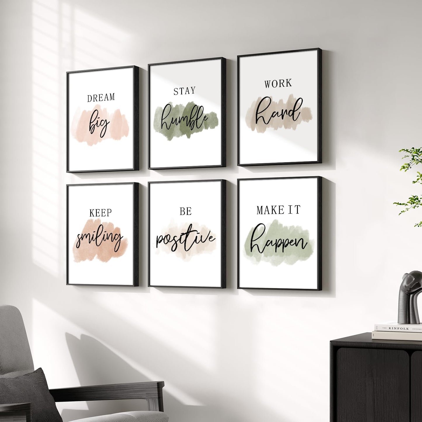 Framed Inspirational Wall Art for Office, Neutral Motivational Quotes Office Decor, Positive Affirmations Team Work Leadership Encouraging Canvas Wall Art Decor Gifts for Women, 11x14 Inch-6 Piece