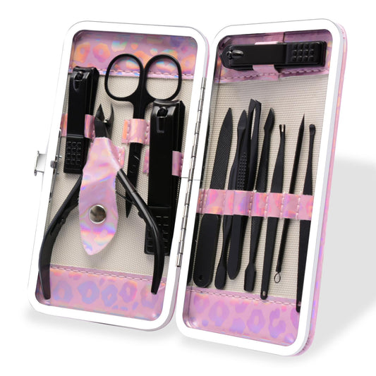CGBE Nail Clippers Set, 12pcs Stainless Steel Nail Kit for Men, Manicure Set Pedicure kit for Mens Gifts - Black