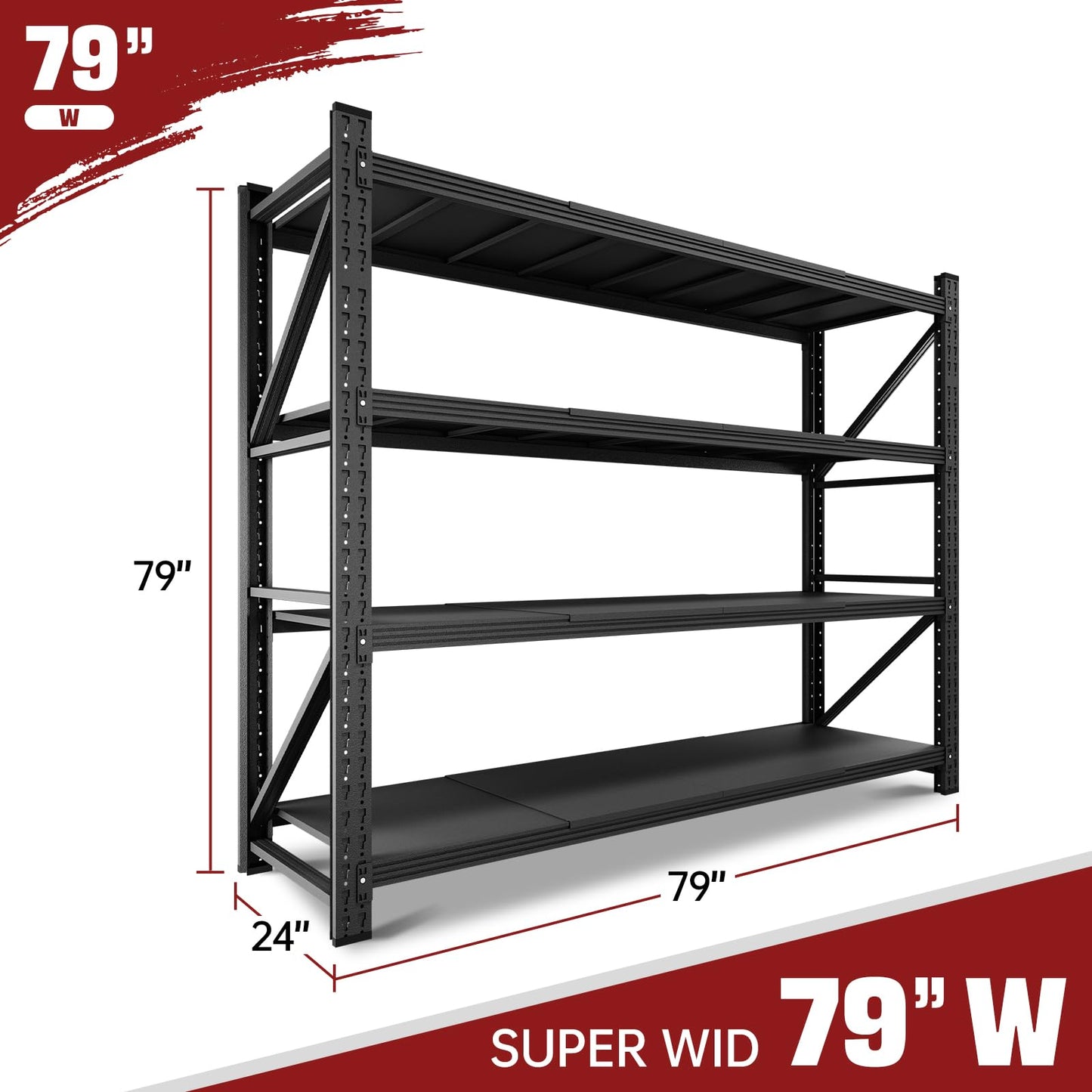 RAVIGIN 7000LBS Storage Shelves,79" W Garage Shelving Heavy Duty Metal Adjustable Garage Shelves, Shelving Units Industrial Shelving for Warehouse,79" W x 24" D x 79" H,Black