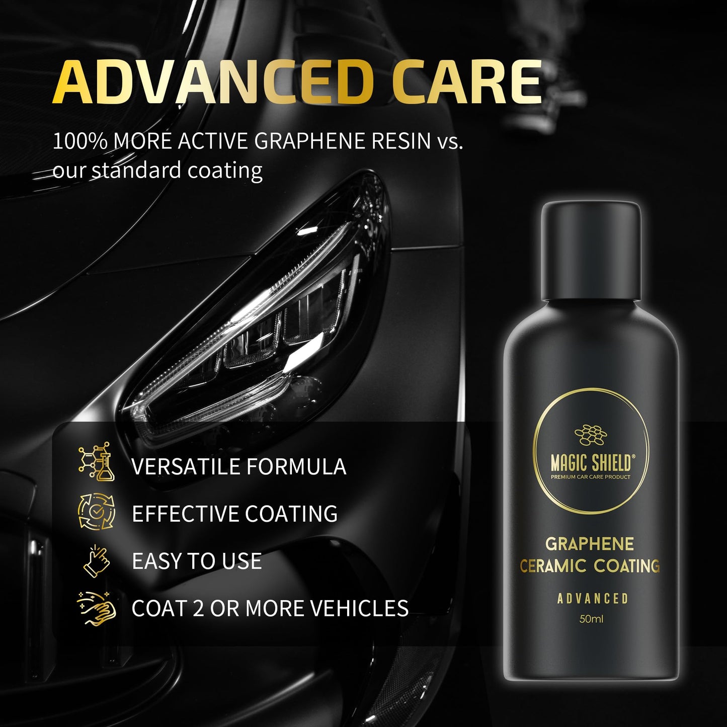 Magic Shield Graphene Coating for Cars │ Self-Healing, 5+ Years Durability │ Advanced SiO2 Ceramic Protection - High Gloss, Anti-Scratch - Perfect for Cars, Motorcycles, Marine, and RVs