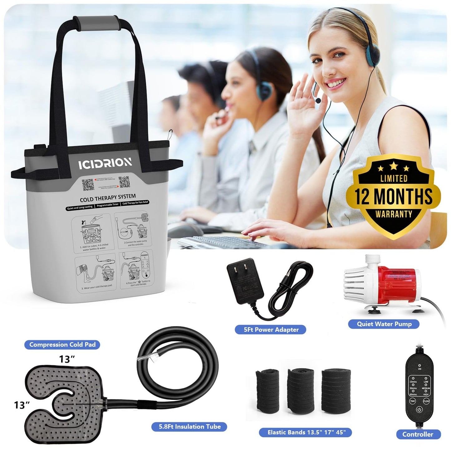 Cold Therapy Machine, Programmable Ice Machine for Hip After Surgery, Portable Hip Replacement Recovery System, Cryotherapy Pain Relief w/Compression Pad