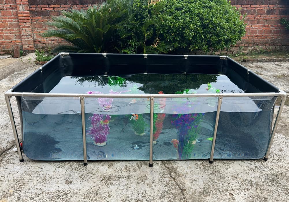 Aquarium Pool Pond,Collapsible Fish Ponds for Outside with Transparent Clear Viewing Panel,470 Gallon Fish Tank,PVC Canvas Above Ground Pond,Indoor/Outdoor Pond for Koi,Goldfish,with Drain Valve