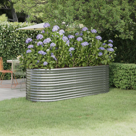 Foknhdi 88.2 x 31.5 x 26.8 in Large Oval Raised Garden Bed, Powder-Coated Steel Planter Box, Silver Modern Raised Planter for Patio Balcony Outdoor Vegetables Herbs Flowers