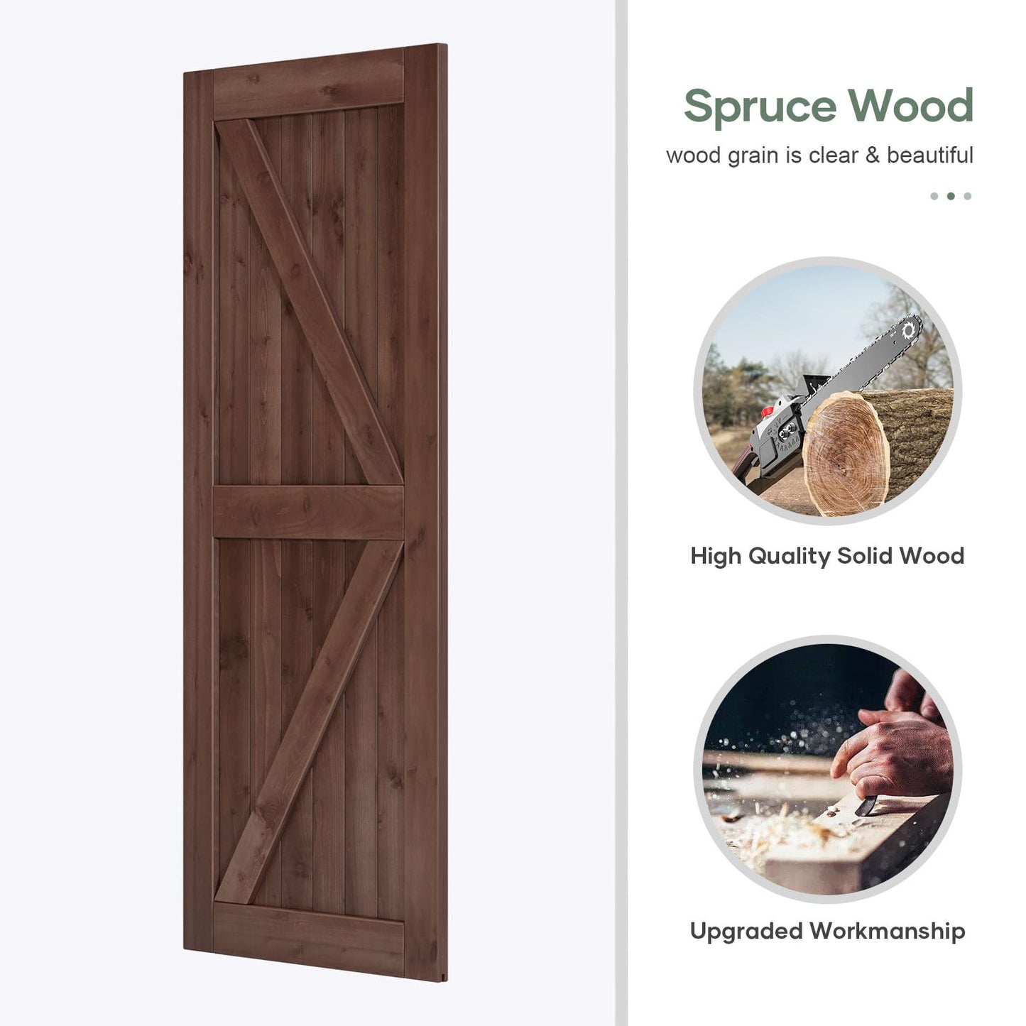 ROYMELO Double 34x84 inch Sliding Barn Wood Door Slab with 6ft Hardware Kit and Handle