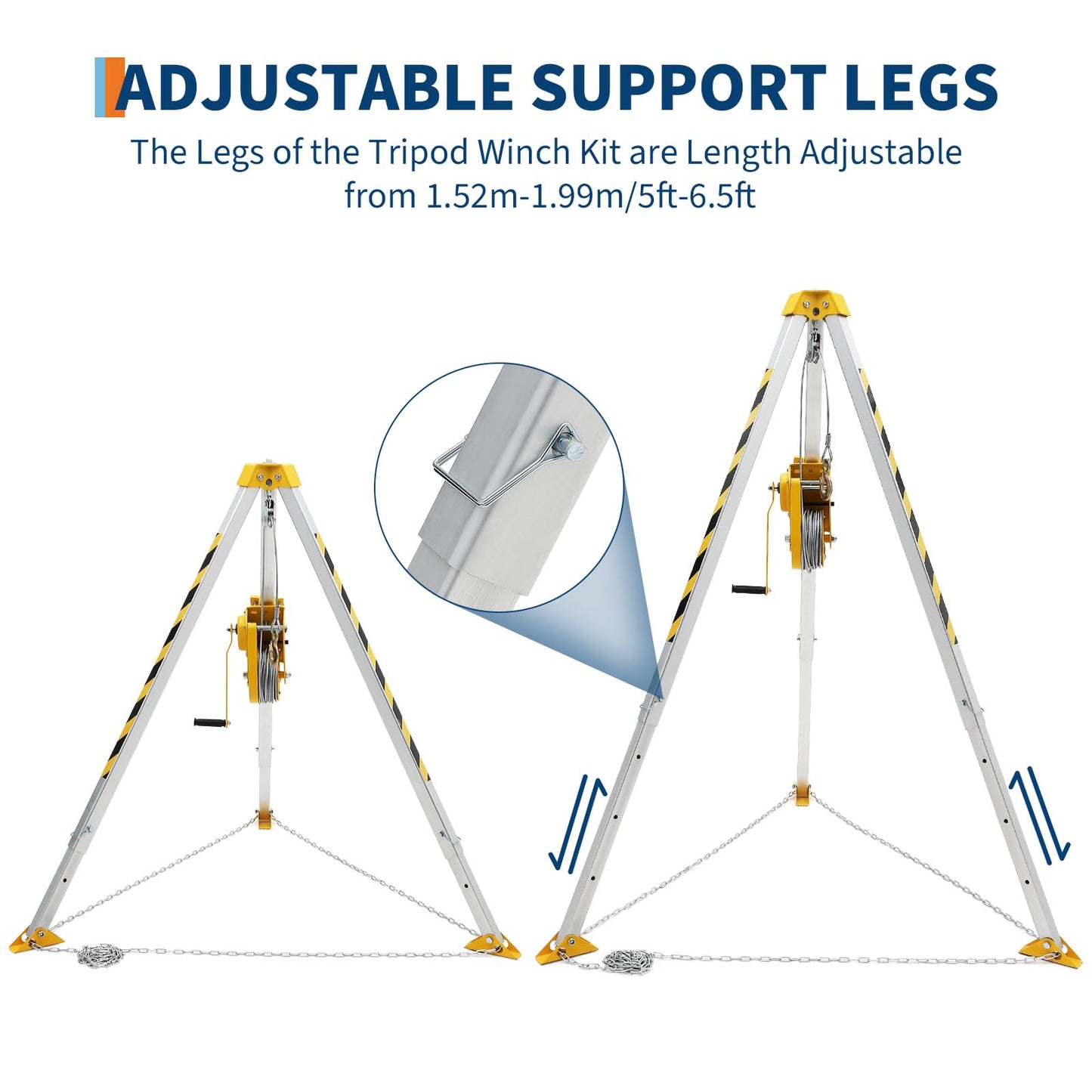 Confined Space Aid Tripod Kit – 1200 Lb Winch, 8' Adjustable Steel Legs, 98' Anti-Rotation Cable, 33' Fall Protection, Fall Arrester, Storage Bag – Industrial Equipment for Manhole & Tunnel Ope