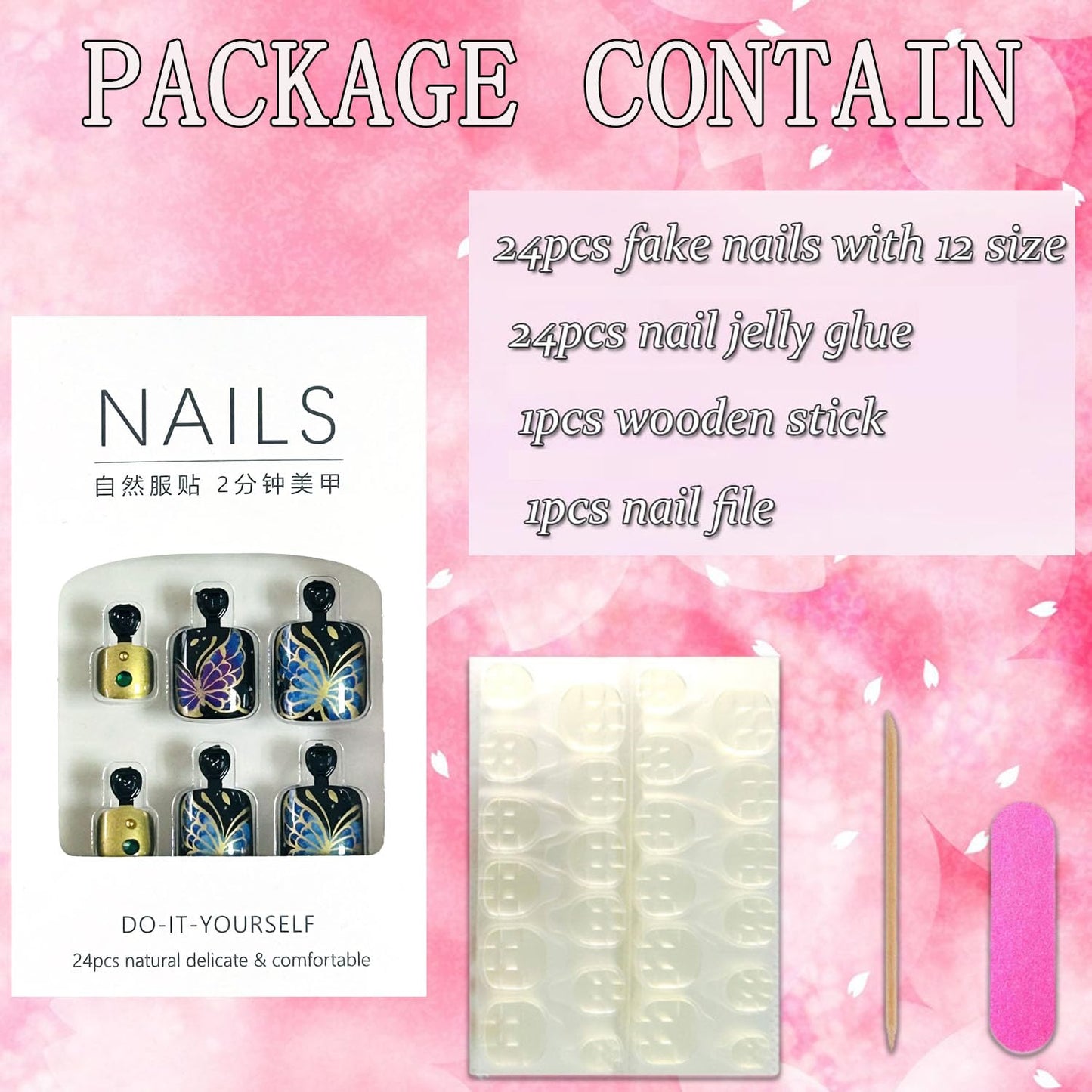 FIEONCIY Press on Toenails with Designs Acrylic Fake Nails for Toe Artificial False Nails with Charms Press on Toe Nails for Spring Summer Stick on Toenails for Women Girls(WSJ2544)