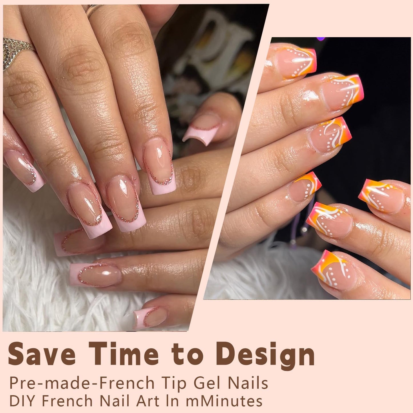 150Pcs Press on Nails Short Square Fake Nails French Tip False Nails Press ons with Designs Blue Yellow Green Nails Glossy Full Cover Acrylic Glue on Nails Stick on Nail for Women Nail Decorations