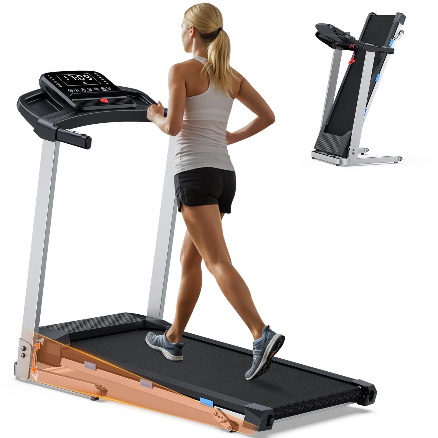 Cardirun Foldable Treadmill with Incline, 350 LBS Capacity, 3.0HP Quiet Running Treadmills for Home, Incline Treadmill with Pulse Sensor and Bluetooth Speaker, Wide Belt, App & Voice Control, 7.6 MPH