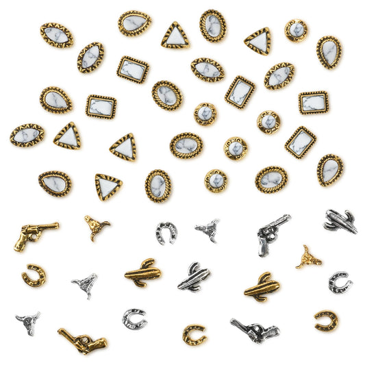 50 PCS Turquoise Nail Charms White - Western Nail Charms 3D Vintage Turquoise White Pink Marble Gems Accessories, Retro Cowboy Gemstones for Women DIY Decorations