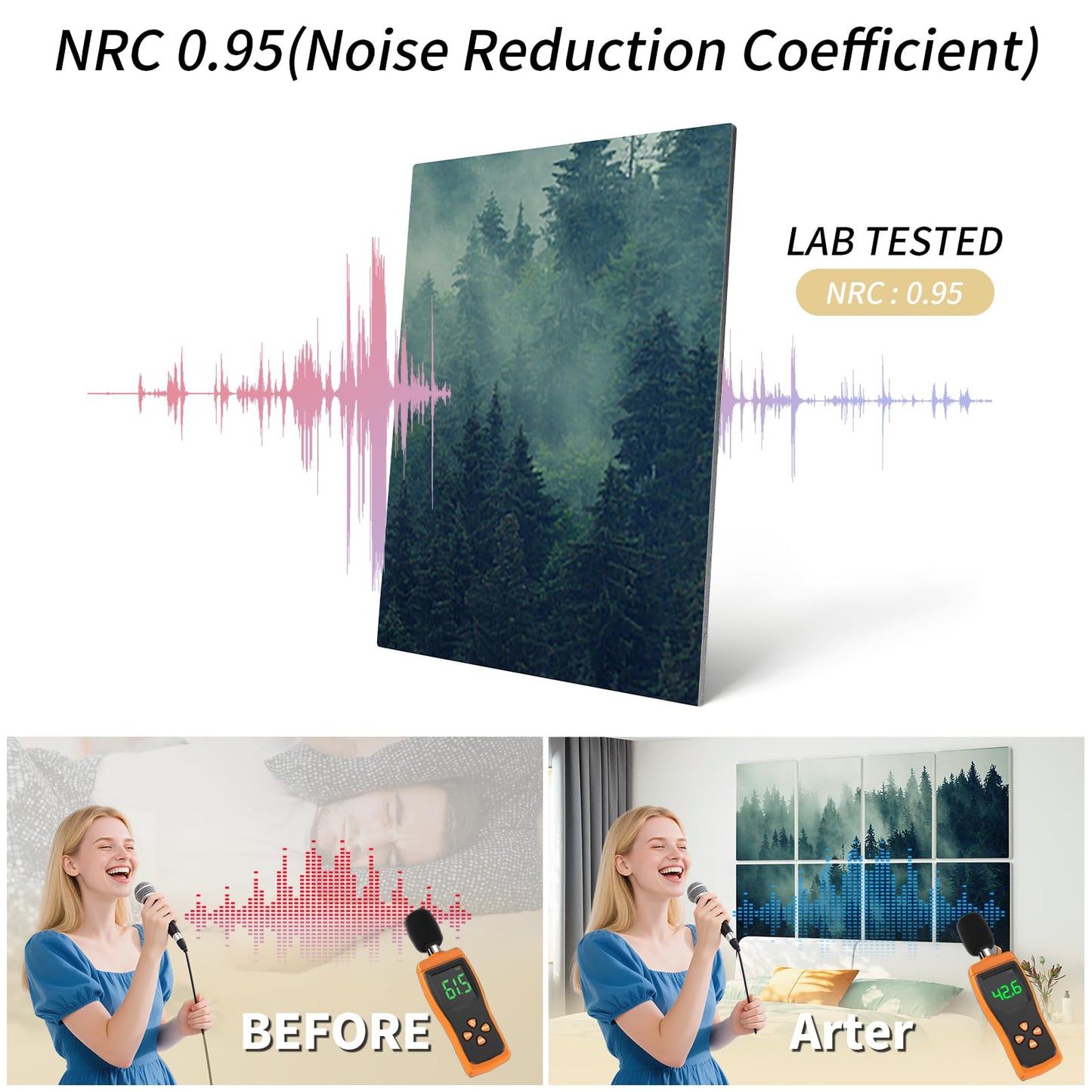Art3d Soundproof Wall Panels 48"x32", 8-Pack Acoustic Wall Art Panels, Sound Absorbing Decorative Wall Panels for Living Room, Bedroom, Kitchen, Studio, Polyester UV Print