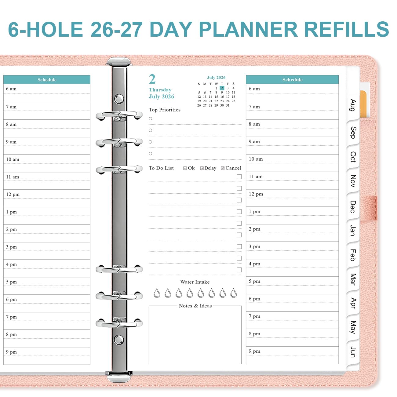 2026-2027 Planner Refills for A5 Binder - One Page Per Day Daily ＆ Monthly Planner, July 2026 - June 2027, Prioritized, To-Do List, Notes, Appointment Schedule, 6-Hole Punched, 5.8" x 8.3"