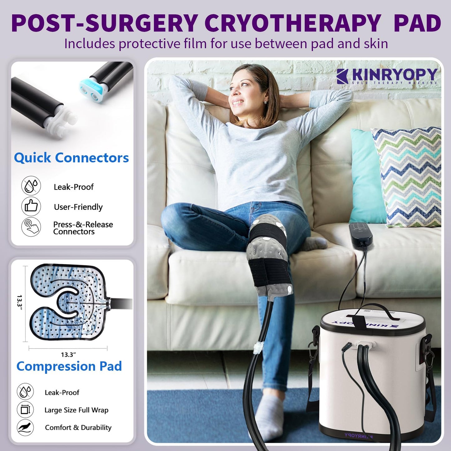 Cold Therapy Machine with Programmable Timer, Portable Ice Machine for Knee After Surgery, Knee Replacement Recovery System, Cryotherapy Pain Relief w/Compression Pad for,Shoulder, Hip and Ankle