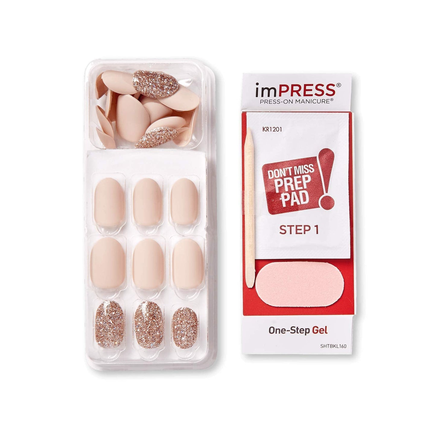 KISS imPRESS Press-On Manicure, Nail Kit, PureFit Technology, Short Press-On Nails, Evanesce, Includes Prep Pad, Mini File, Cuticle Stick, and 30 Fake Nails (Pack of 2)