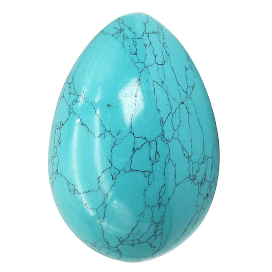 favoramulet Polished Stone Egg for Easter Day, Palm/Pocket/Worry Enegry Healing Crystal Display Sphere Figurine Fengshui, Green Howlite Turquoise 1.8" x 1.3"