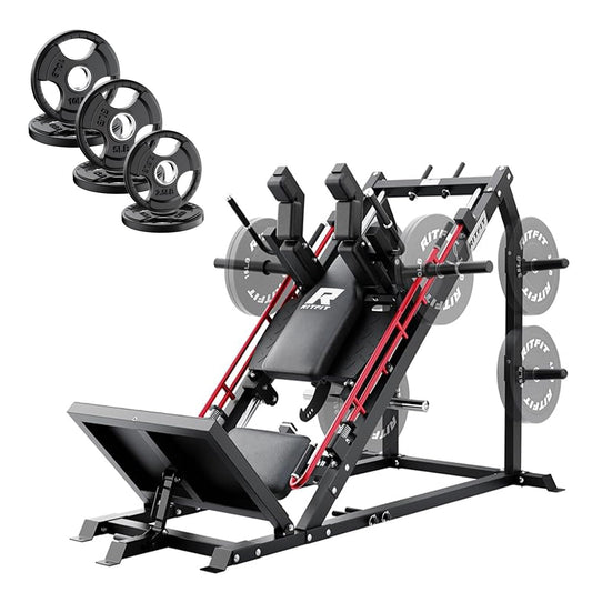 RitFit Gazelle Pro 3 in 1 Leg Press and Hack Squat Machine - High-Tensile Steel Leg Press Machine, 2000lbs Capacity, Adjustable Angles with Weight Storage (Red (with 35lb Rubber Weight Plates))