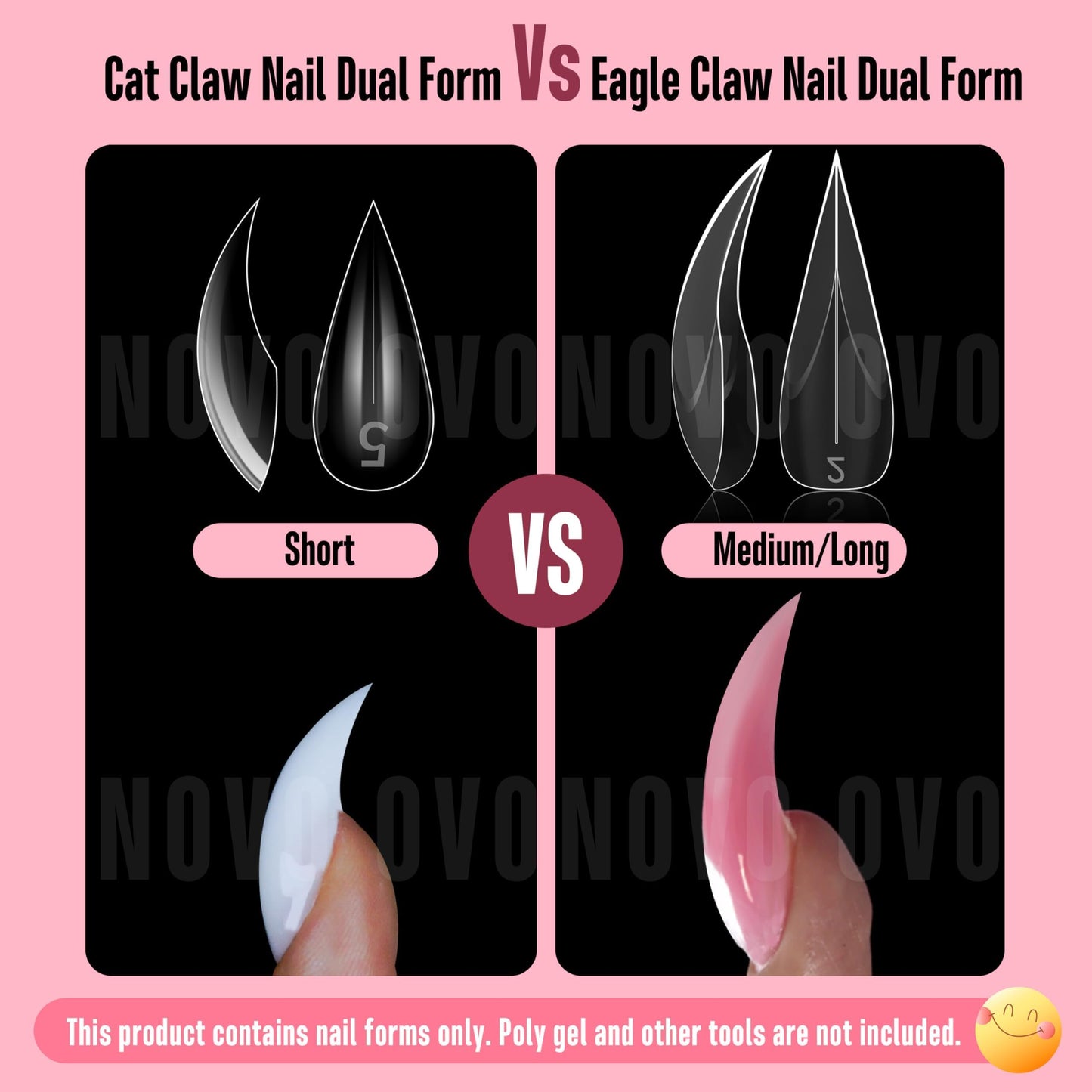 NOVO OVO Halloween Cat Claw Short Curved Stiletto Nail Dual Forms for Poly Gel Extension of 3D Eagle Hawk Curve Sculptural Acrylic Nails, Reusable Full Cover Molds Nail Art Design 280 Pcs 14 sizes