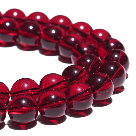 8mm Natural Garnet Red Glass Crystal Gemstone Beads Polished Round Smooth Stone Beads for Bracelets Jewelry Making 15inch Loose Beads