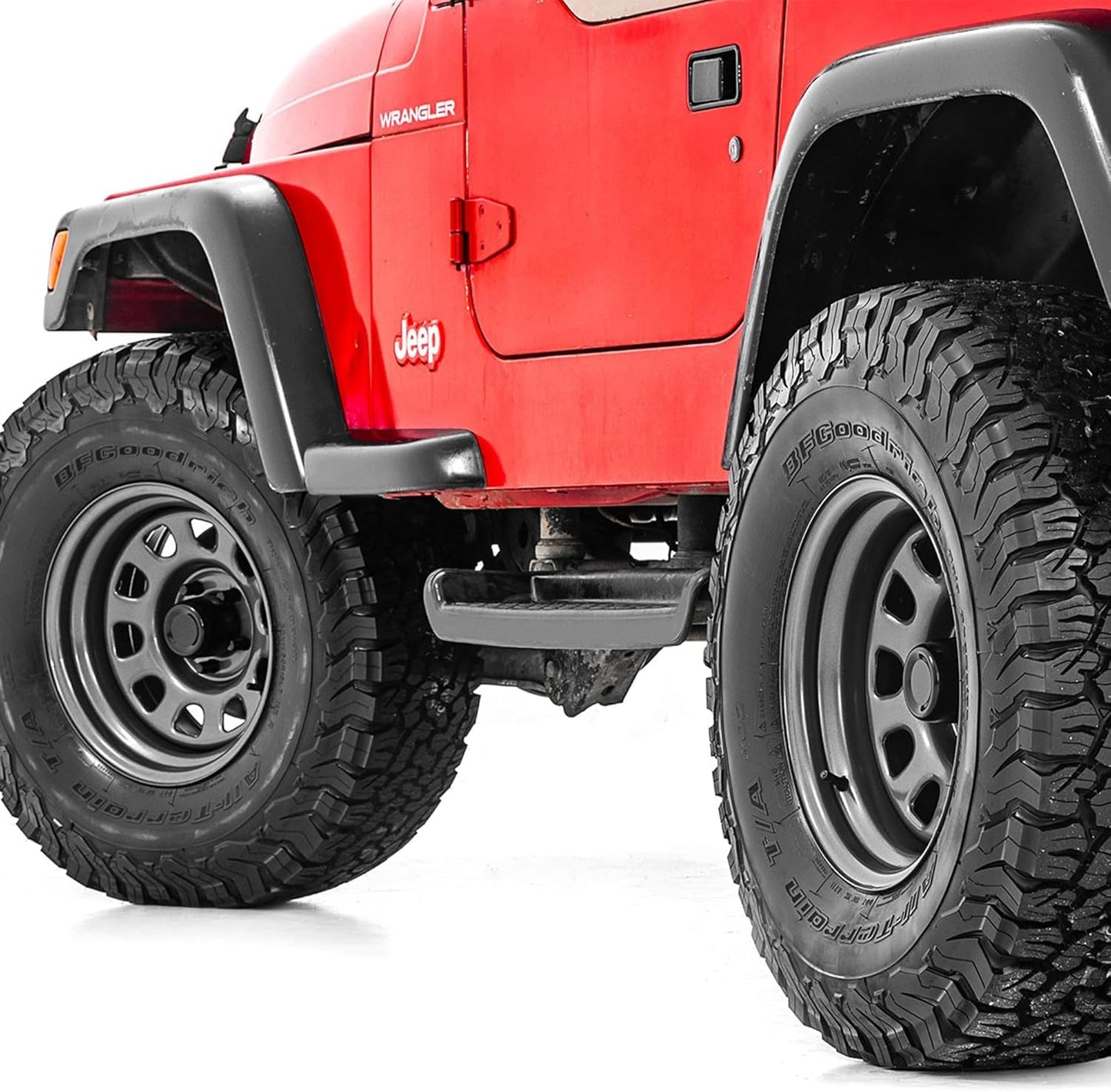 Rough Country Gray Steel Wheel - 17x9, 5x5 Bolt Pattern, 12mm Offset, 3.30 Bore, Heavy-Duty D-Window Off-Road Rim for Trucks & Jeeps