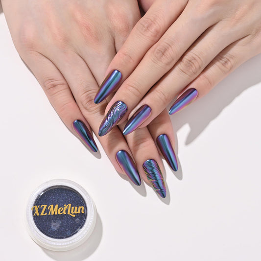 XZMeiLun Chameleon Chrome Nail Powder, Big-Capacity 0.8g Aurora Purple Turns Green Mermaid Aurora Powder Pigment Pearlescent Nail Art Glitter Decoration, Can mixed With Builder Gel Nail Polish For Use