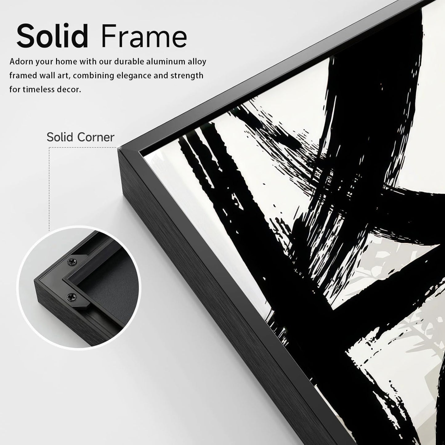 Set of 2 Framed Black and White Brush Stroke Canvas Wall Art Modern Abstract Minimalist Ink Line Painting Retro Mid-Century Geometric Poster Prints for Office Home Decor (12inx16in Framed)
