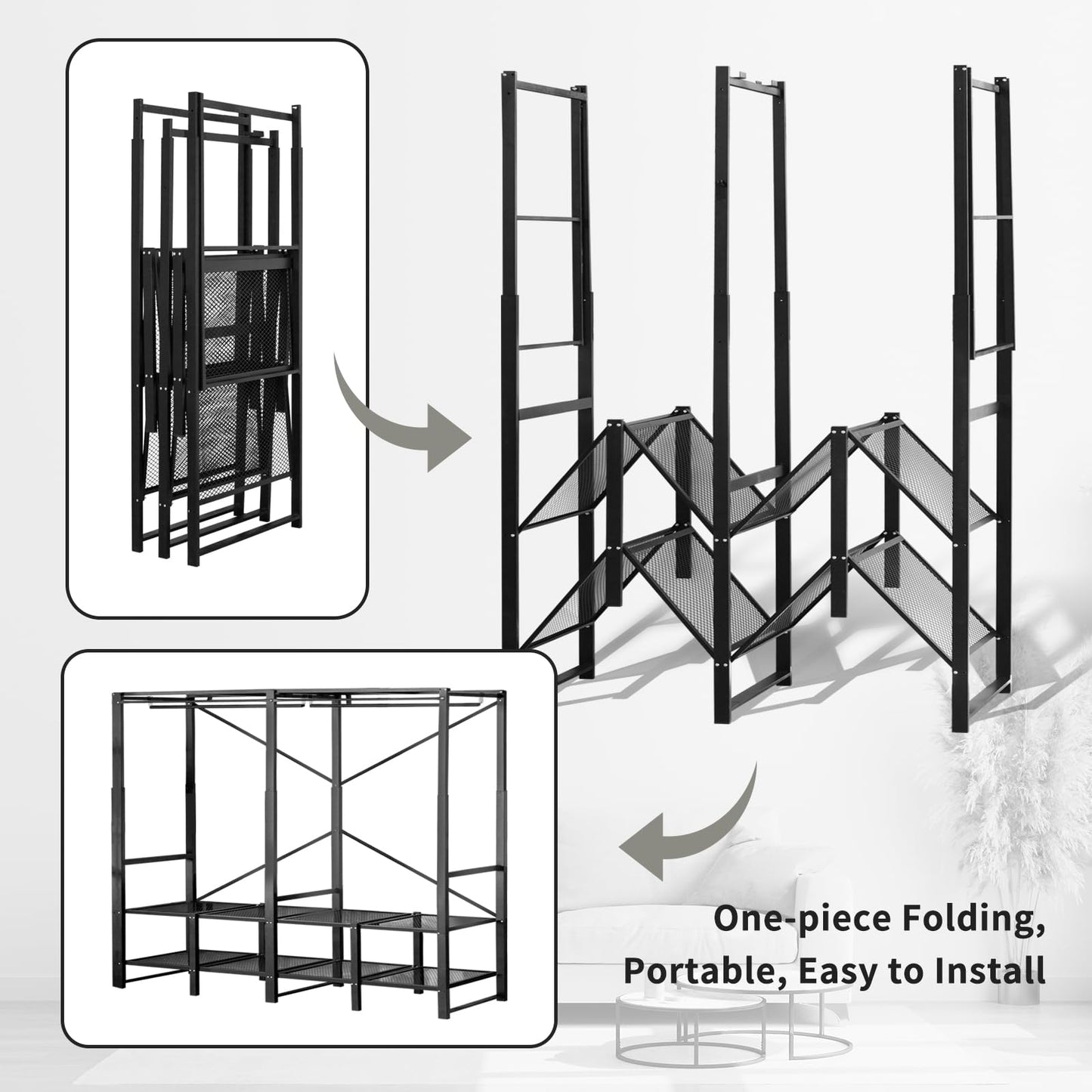 Portable Closet Rack Heavy-Duty Foldable Garment Racks with Cover 1200lbs Enclosed Wardrobe Closet with Independent Area for Hanging Clothes Storaging of Bedding (66in*20in*67in)
