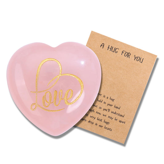 Jovivi Pocket Hug Heart Token,Natural Crystals and Healing Stones with Hug Cards Rose Quartz Love Heart Gemstone Gift