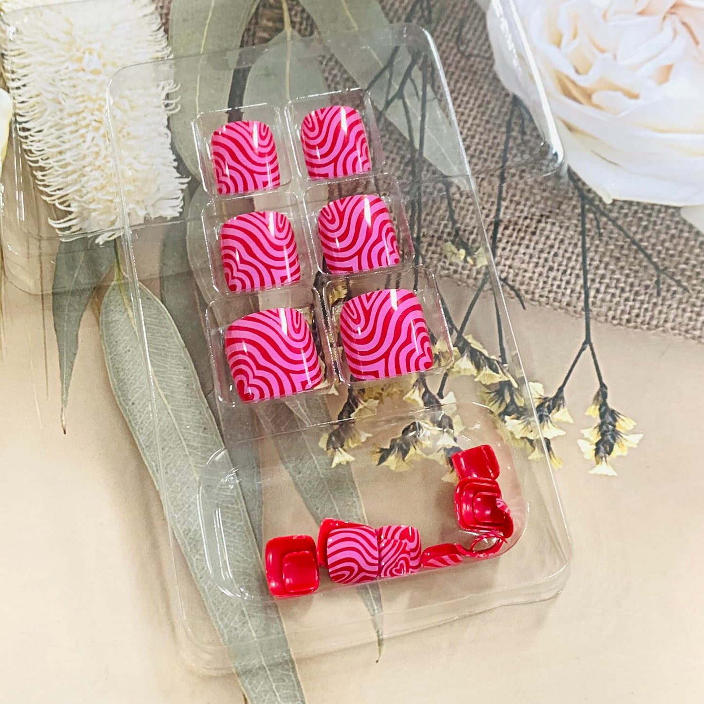 FIEONCIY Press on Toenails with Designs Acrylic Fake Nails for Toe Artificial False Nails with Charms Glue on Toe Nails for Spring Summer Stick on Toenails for Women Girls(XZ9707)