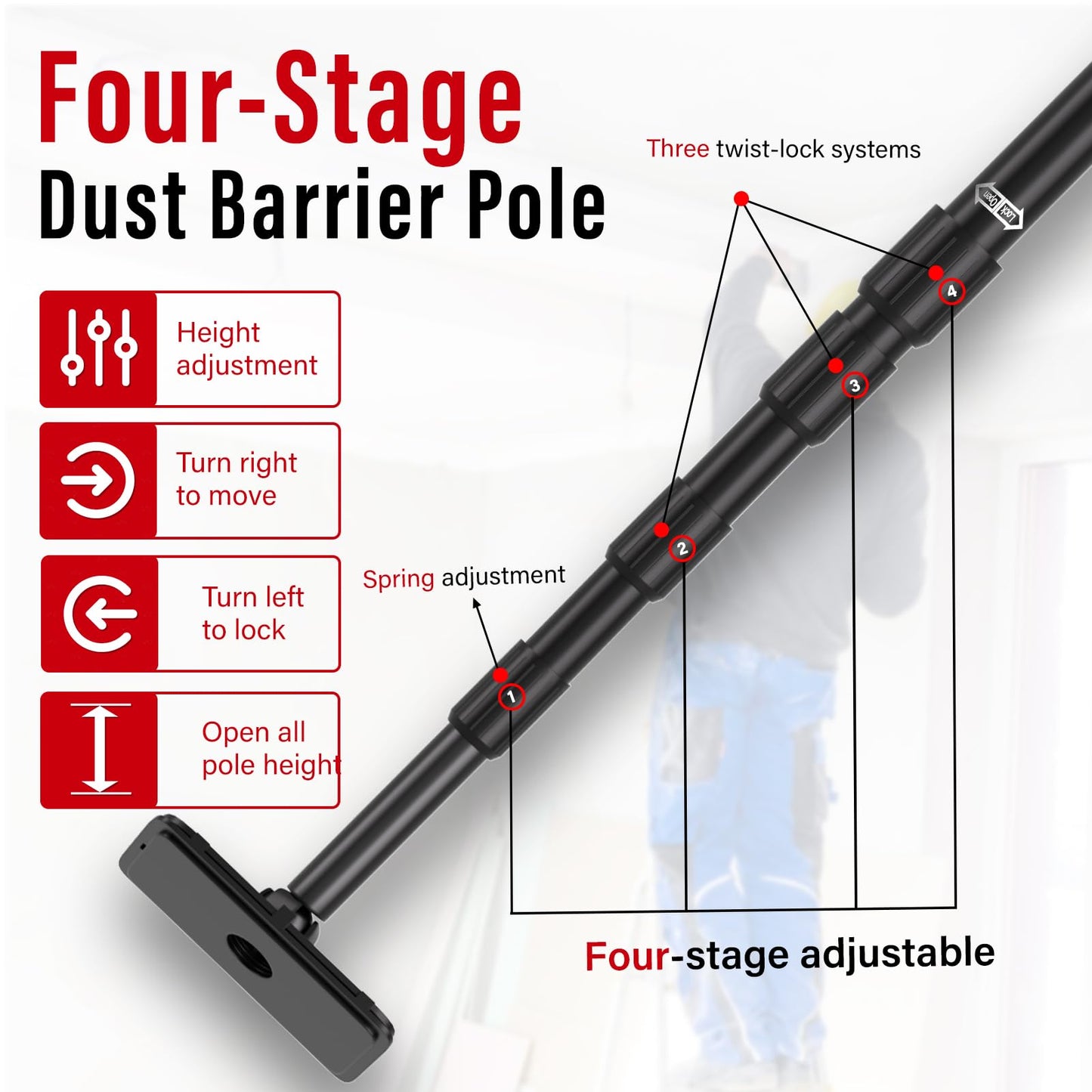 10FT Dust Barrier Poles Kit,Spring Retractable Zipper Wall Poles for Dust Barriers System,Home & Construction,Spring Barrier Loaded Poles for Renovation & Construction Renovation(Exclusive Patent)
