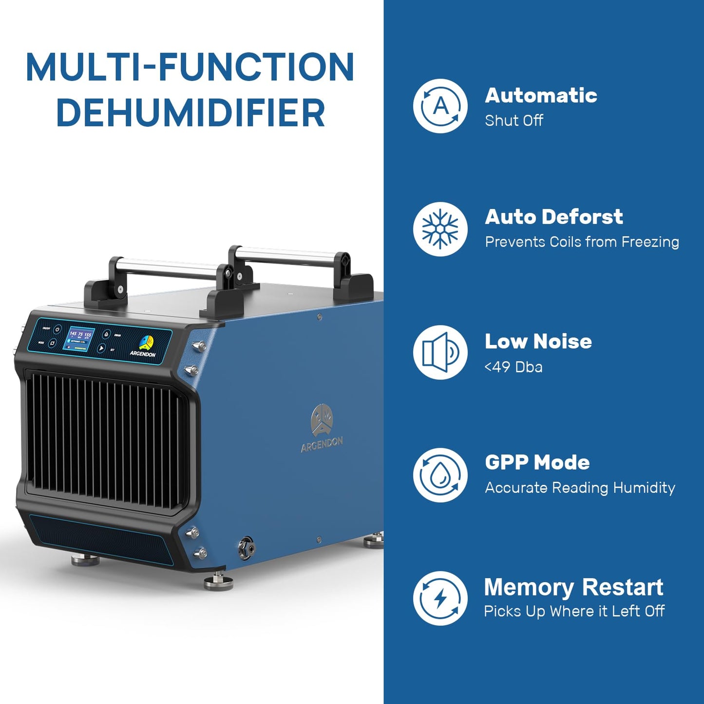 ARGENDON 145 Pint Crawl Spaces Dehumidifier with Pump, Energy Star Certified Commercial Dehumidifier with Drain Hose for Basement, Auto Defrost, Compact, Large Spaces up to 1800 Sq.Ft