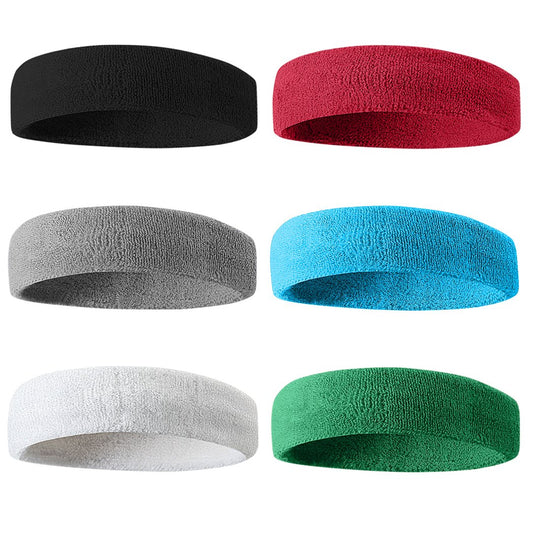 BEACE Sweatbands Sports Headband for Men & Women - 6PCS Moisture Wicking Athletic Cotton Terry Cloth Sweatband for Tennis, Basketball, Running, Gym, Working Out Bl/Wh/Gr/Ma/DP/LT