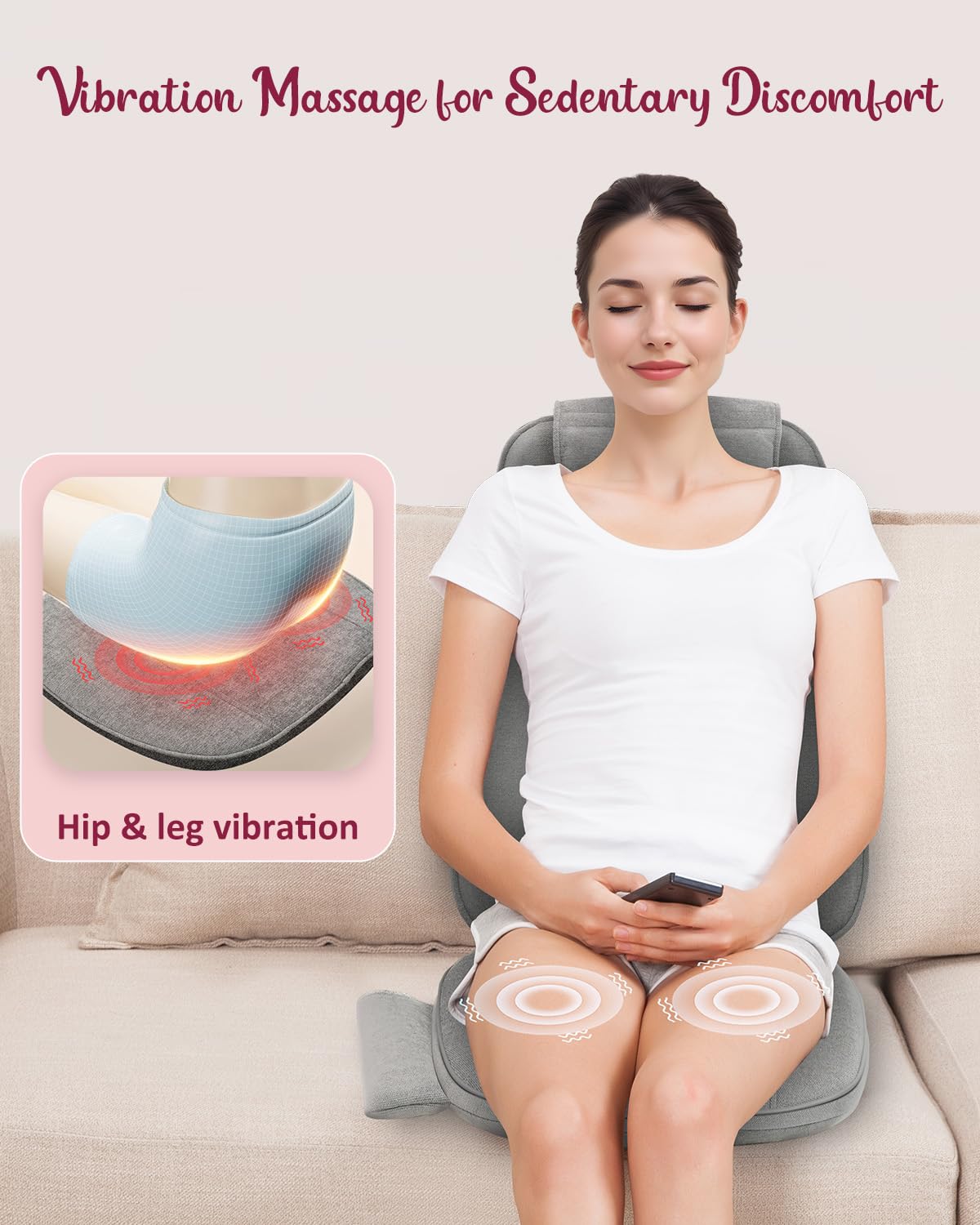 THERAZZAGGE Shiatsu Back Massager with Soothing Heat, Upgraded Deep Tissue Kneading Massage Chair Pad, Vibration Massage Seat Cushion, Relax at Home Office