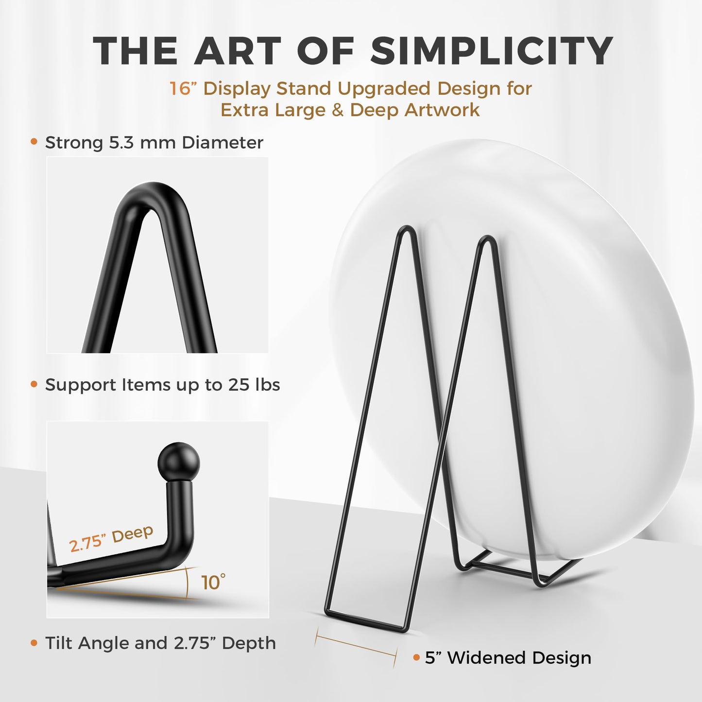 TR-LIFE 16 Inch Heavy Duty Plate Stand (4 Pack) - Metal Display Easel for Large Plates, Picture Frames, Signs, Posters, and Decorative Platters