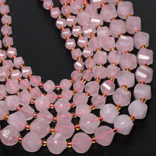 Yochus 42pcs Natural Pink Quartz Stone Beads for Bracelet，2strands 6mm Facted Twist Loose Gemstone Beads for Jewelry Making DIY Craft Necklace Earring