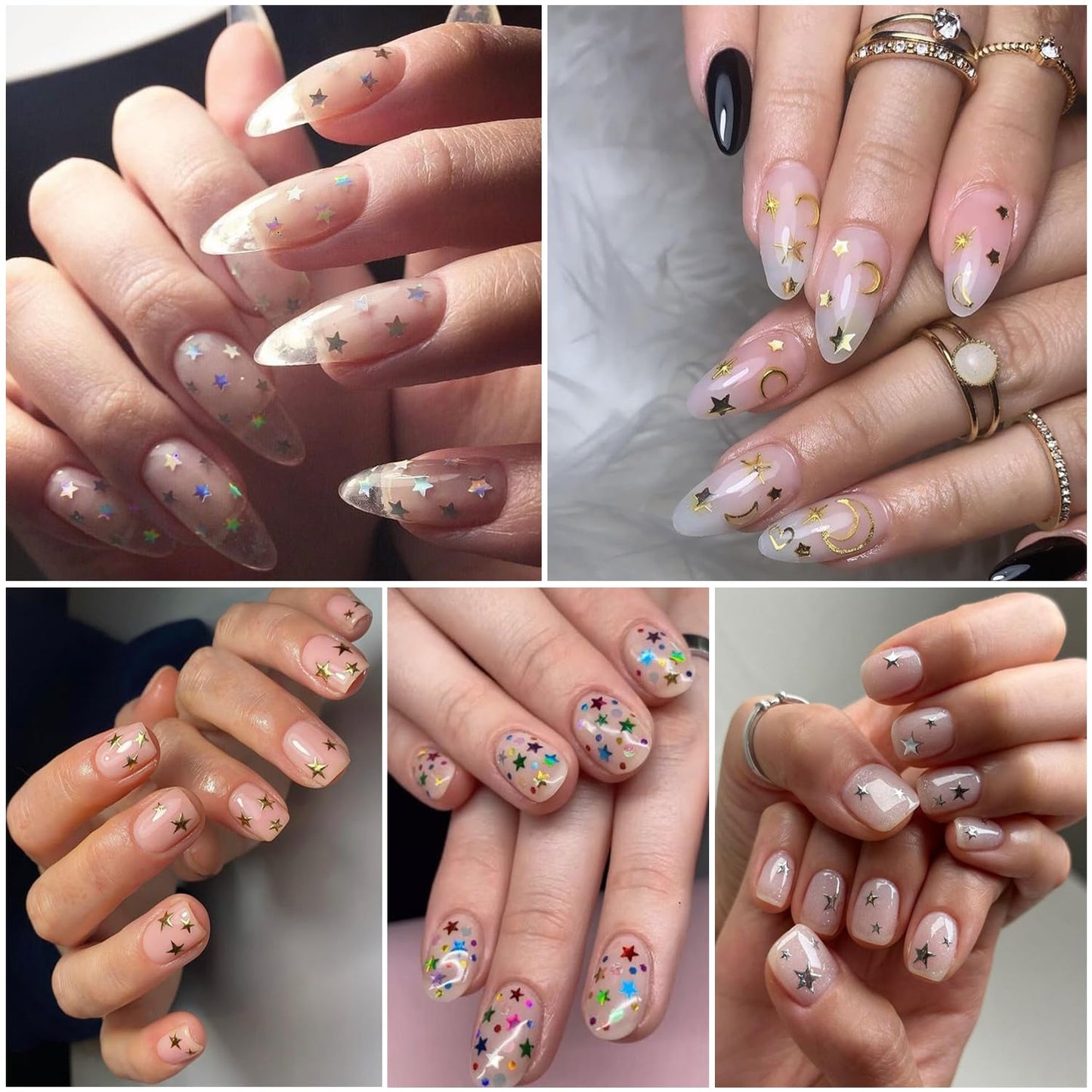 Stars Nail Art Glitter Sequins - 6Grid 3D Sparkly Five-Pointed Star Nail Flakes Designs, Holographic Star Nail Glitters for Nails Supplies Star Nail Flake for Independence Day DIY Crafts Holiday Party