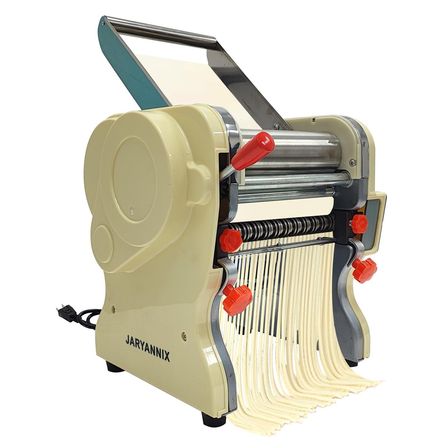 JARYANNIX Electric Pasta Press Maker, Stainless Steel Noodle Making Machine, 3mm and 9mm Wide Knife, Adjustable Width, Automatic Noodle Maker for Home Commercial 110V 550W