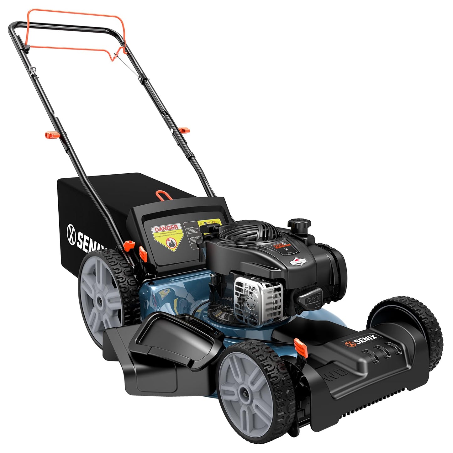 SENIX LSSG-M9 21-inch Gas Self-Propelled Lawn Mower - 140 cc 4-Cycle Briggs & Stratton Engine, Bagging, Mulching, and Side Discharge, 6-Position Lever Height Adjustment