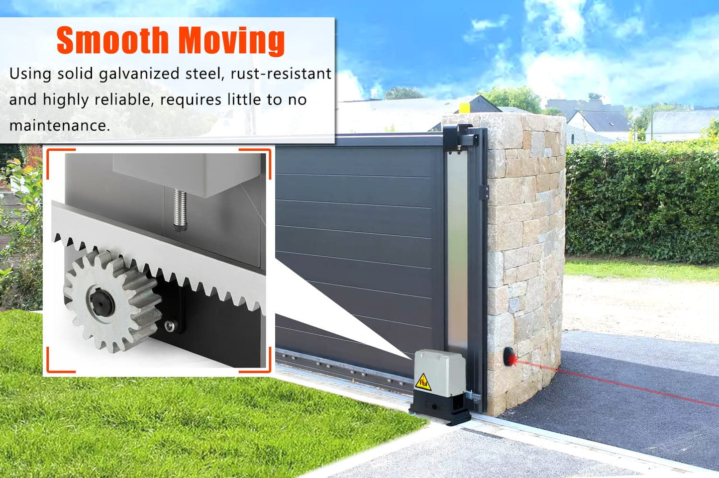 Blütezeit 2700lb Rack Drive Sliding Gate Opener, 550W Automatic Slide Gate Motor with IR Sensor & Remote Complete Kit, 3/4HP Electric Rolling Driveway Gate Operator for Gates up to 40ft