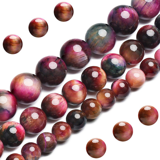 Natural Multi-Color Tiger Eye Beads, Grade AAA Gemstone Round Loose Beads 10MM 40PCs Bulk Lot Options, Semi Precious Stone Beads for Jewelry Making