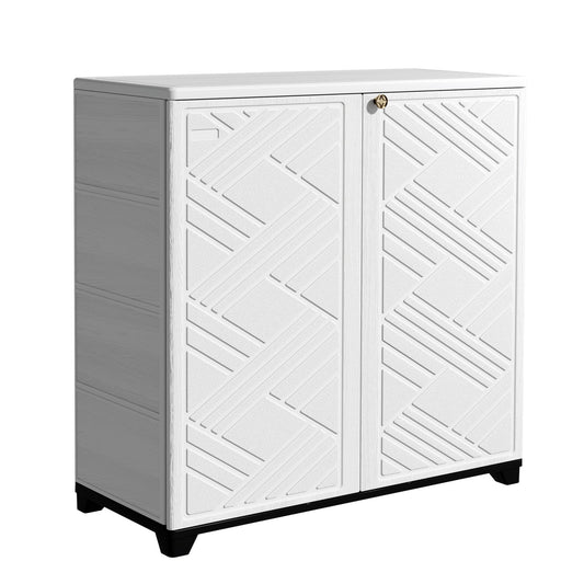 Mrosaa Storage Box Outdoor Caninet,Resin Indoor Storage Box Waterproof,Outdoor Storage Cabinets for Patio/Garden/Backyard(with 1 Shelf)-White