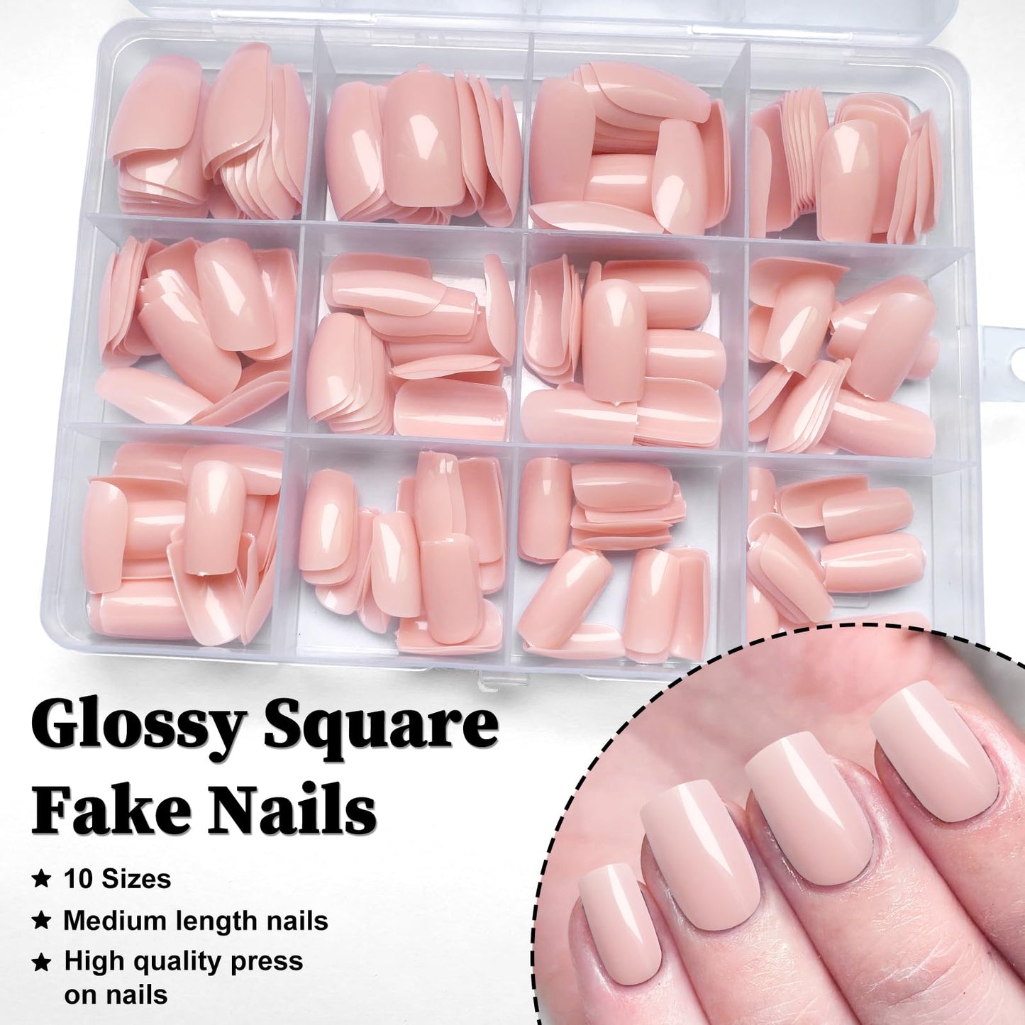 LoveOurHome 240pc Nude Press on Nails Medium Square Fake Nails, Nude Glue on Nail Press ons Square Nail Tips False Nails Presson Artificial Fingernails with Adhesive Tabs for Women Girls