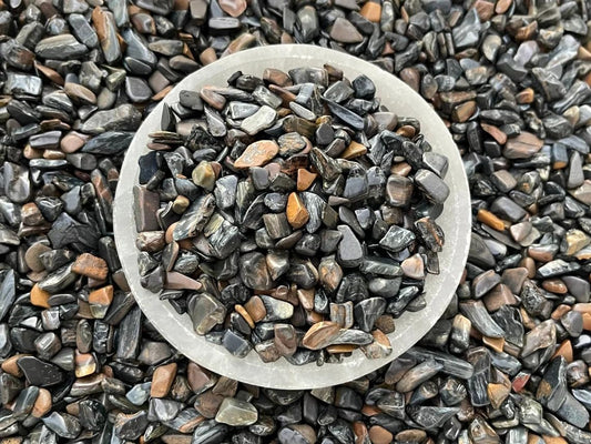 Indian Consigners Natural Crushed Polished Tumbled Gem Stone Chips, Decoration & Healing Crystals (Blue Tiger)