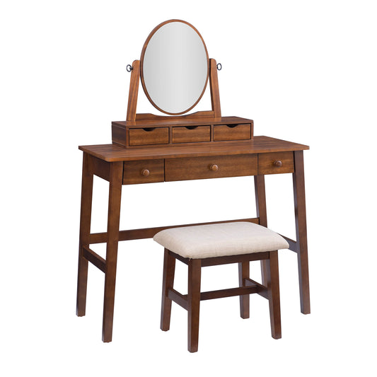 Linon MidCentury Walnut Upholstered Seat Beverly Vanity Set, Medium