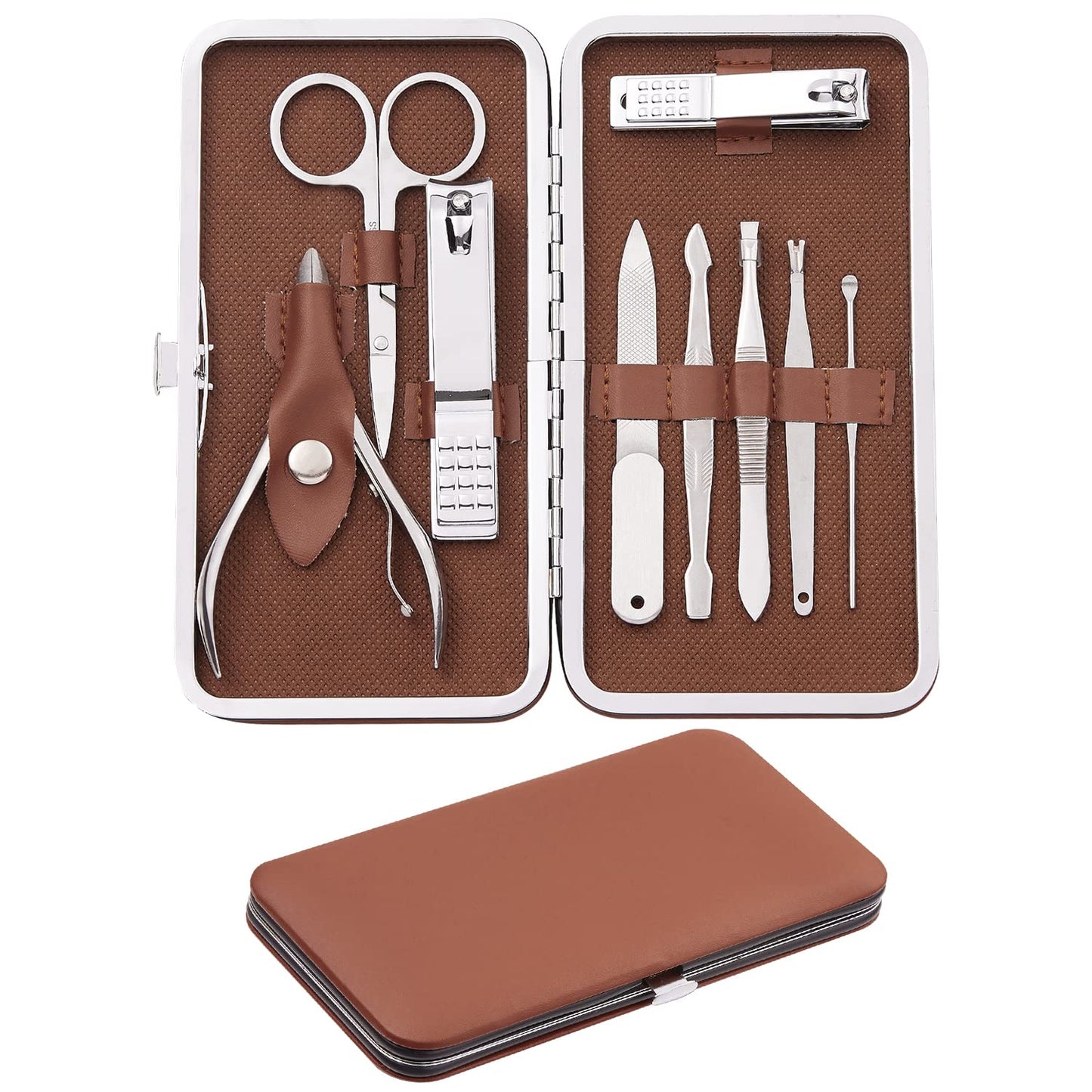 FAMILIFE 100% Stainless Steel Ingrown Toenail File and Lifter Double Sided with Storage Case (Ingrown Toenail File) and Manicure Set Manicure Kit Nail Kit Nail Clipper 9PCS Mens Grooming Kit Pedicure