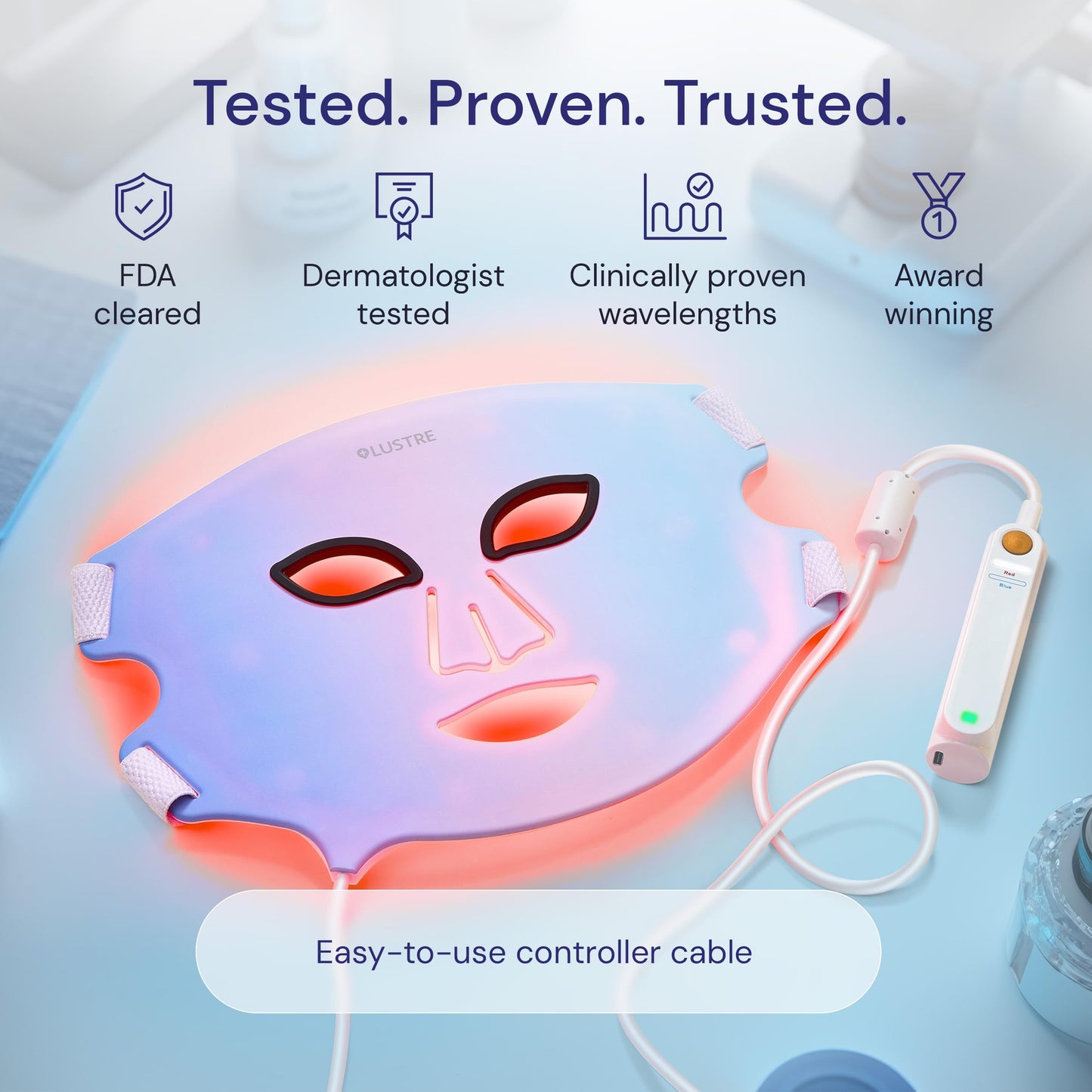 LED Face Mask Light Therapy – 2-in-1 Red Light Mask & Blue Light Mask for Acne & Anti-Aging Skincare – Dermatologist-Approved Silicone Blue & Red Light Therapy Mask for Face Treatment by LUSTRE