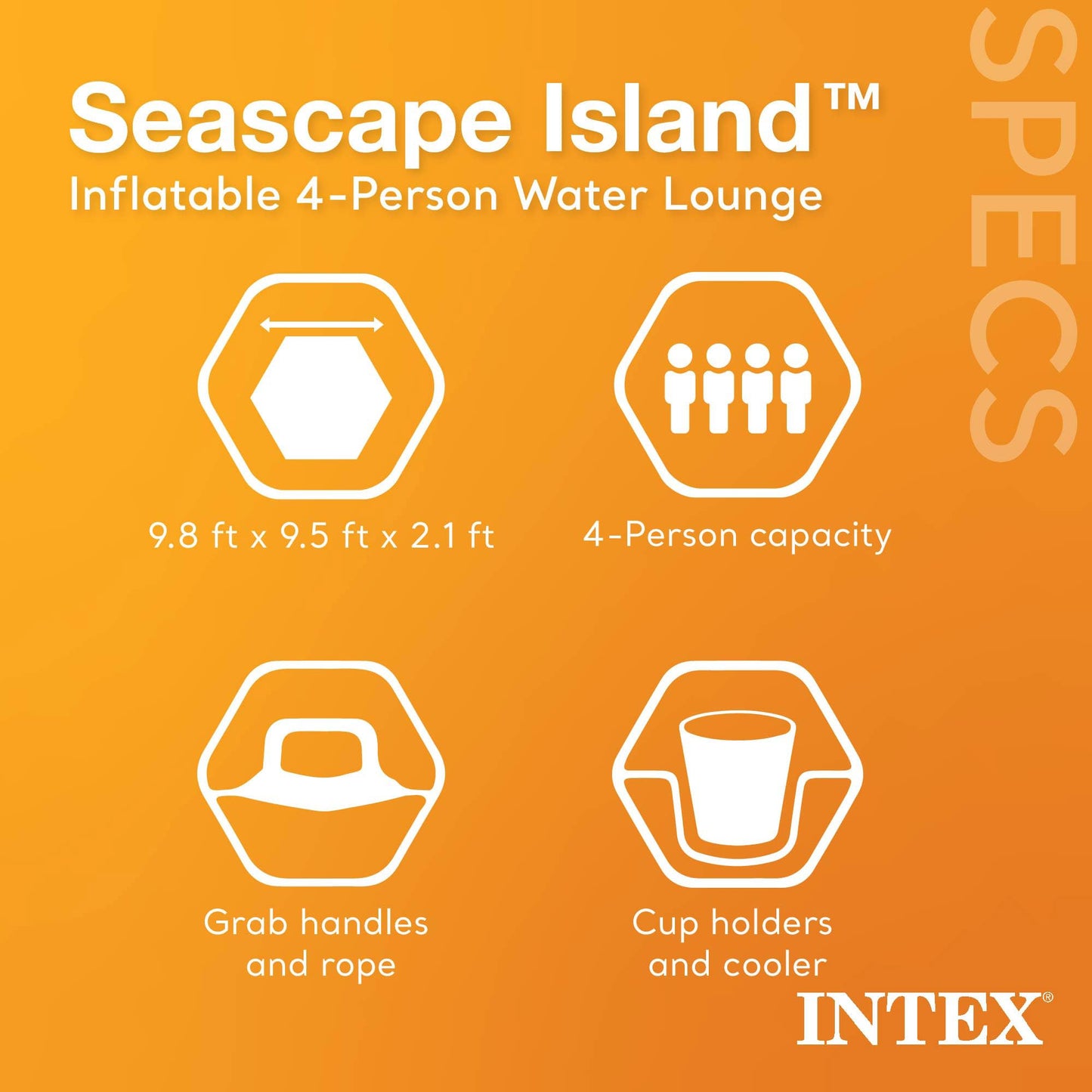 Intex Seascape Inflatable Island Float Ultimate Water Hangout Lounge with Built In Cooler Area, Cup Holder, and Oversized Backrests for Adults